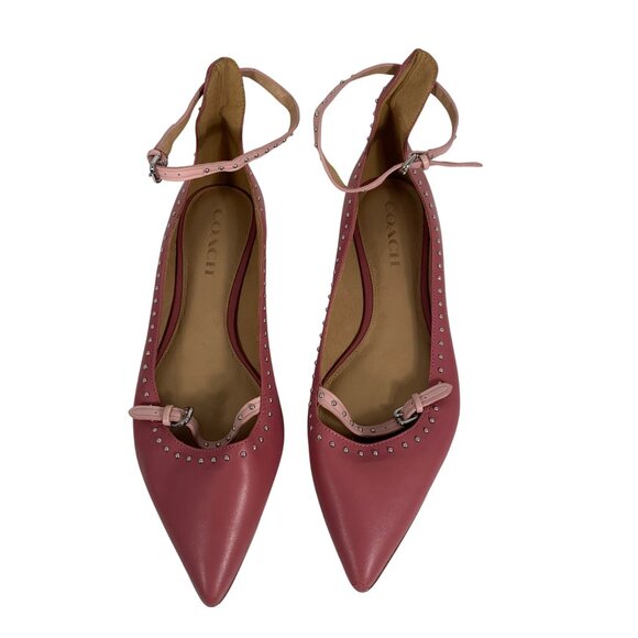 COACH Jody Pink Leather Studded Pointed Toe Flats Ankle Strap Women’s Size 9.5B - Picture 2 of 9